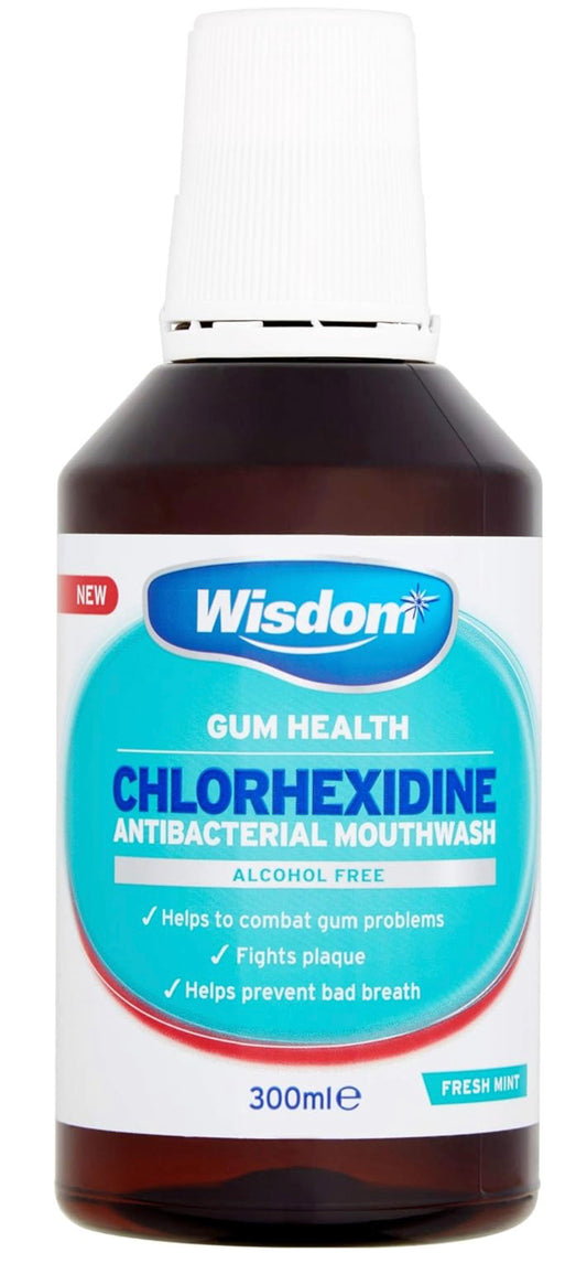 Wisdom Chlorhexidine Mouthwash - Fresh Mint - Alcohol Free (1 x 300ml Bottles)